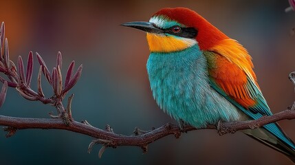 Obraz premium Colorful bird perched on a branch with blurred background.