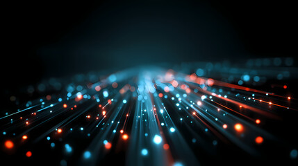 Obraz premium Data Stream Blue and Orange Light Streaks on a Dark Background
