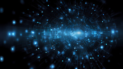 Abstract Digital Connection with Blue Glowing Particles and Light Effect