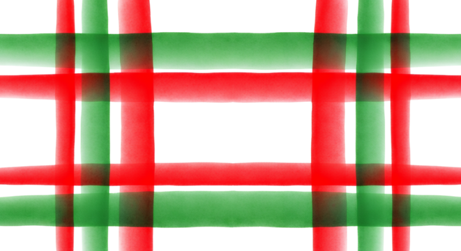 Abstract Overlay Of Translucent Red And Green Stripes Intersecting On A Transparent Background Creating A Grid Like Pattern With Soft Edges And Blended Color