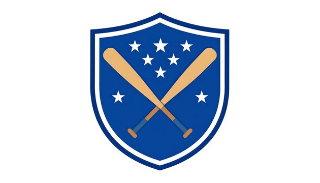 A stylized shield design, featuring crossed baseball bats, set against a rich blue background, conveys a strong, athletic spirit.