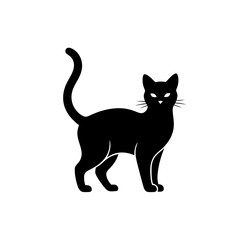 Fototapeta premium Silhouette black cat with curved tail and glowing eyes