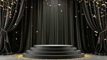Elegant black velvet stage with confetti victory glory and inspiration
