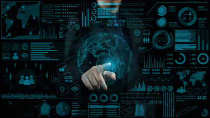 Explore a futuristic data visualization interface featuring global network elements and interactive graphics, ideal for presentations and digital communication in technology and analytics. Cipher