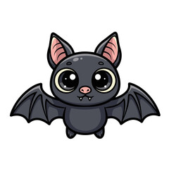 Obraz premium Adorable cartoon bat with large, expressive eyes and spread wings, isolated on transparent, suitable for halloween or whimsical designs