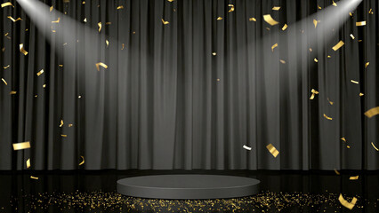 Elegant black velvet stage with confetti victory glory and inspiration
