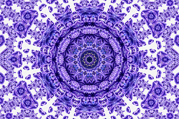 Seamless violet kaleidoscopic circles pattern background image. 