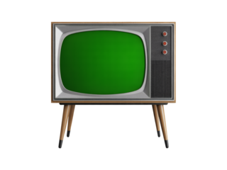 Retro television with vibrant green screen ready for your custom content and vintage media projects