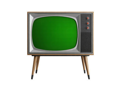 Retro television with vibrant green screen ready for your custom content and vintage media projects