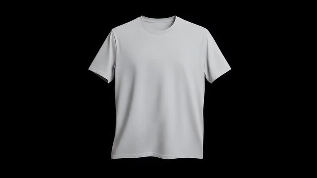 Dynamic blank grey t-shirt mockup flowing gracefully on a black background, perfect for showcasing custom apparel designs.