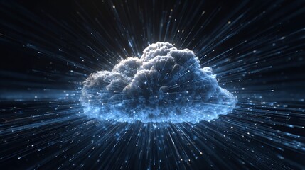 Experience the power of secure cloud computing with vibrant data streams flowing from a dynamic digital network, perfect for showcasing modern technology and global connectivity.