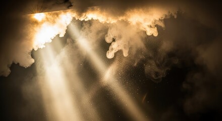 Celestial rays illuminate ethereal fog creating a captivating and mystical atmosphere for artistic