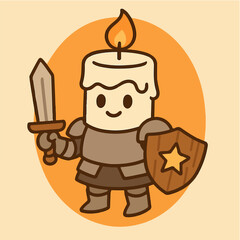 Candle Knight With Sword and Shield — Charming Halloween Guardian Mascot