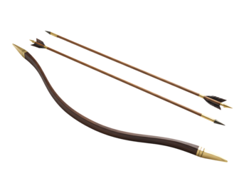 Bow and arrows, a traditional archery set, isolated on white background.