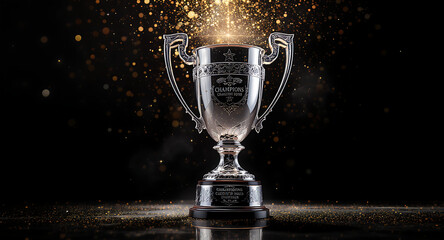 Champions Trophy with Gold Particles Background