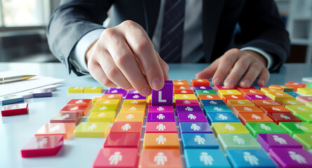 Fototapeta premium Business Executive Arranging Blocks with Letter l