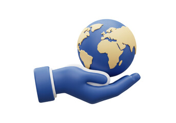 Hand holding globe PNG illustration isolated on transparent background Concept of care for the planet and ecology