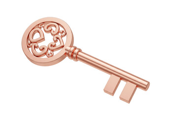 Elegant rose gold key PNG illustration isolated on transparent background for romantic design projects Perfect for Valentine s Day