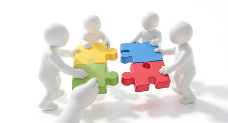 Teamwork Concept with 3d Figurines and Puzzle Pieces