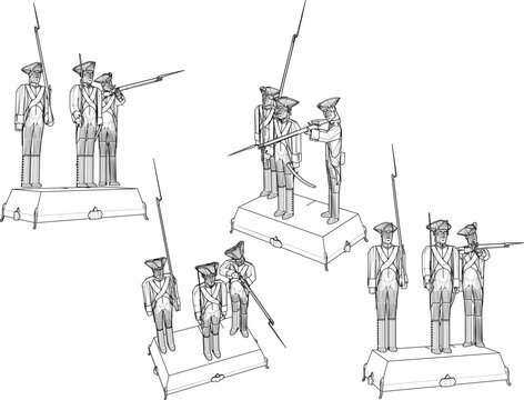 vector sketch illustration design of cavalry soldier toy fighting with classic vintage ethnic weapons  4q.eps