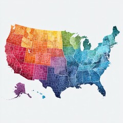 Colorful Watercolor Map of the United States of America.
