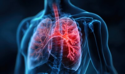 Human anatomy illustration showing the respiratory system in detail.