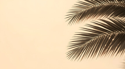Fototapeta premium Tropical palm tree silhouette with leaves on sunny beach island landscape at sunset