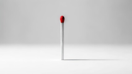 Matchstick standing upright casting a long shadow on a white surface.