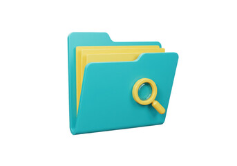 Folder with Magnifying Glass PNG illustration isolated on transparent background for file search and data analysis concept