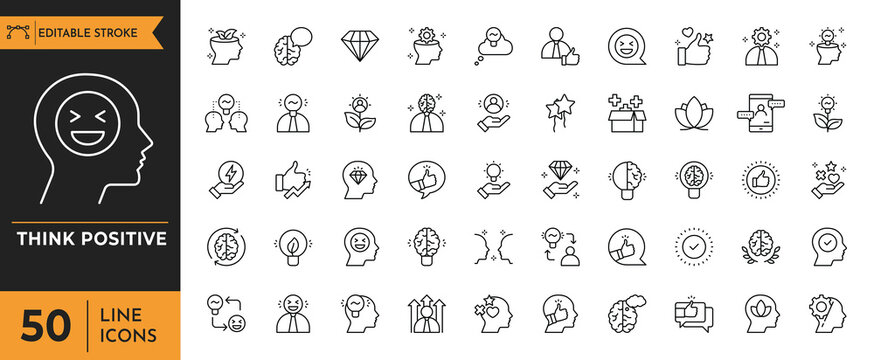 Positive thinking icon set. Vector illustration