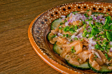 Traditional Mexican Fish Ceviche (Tiritas de Pescado) with Fresh Cucumber