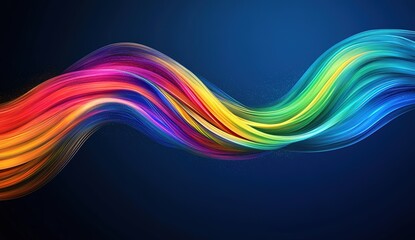 Abstract, colorful light rays background with a speed effect on a dark blue background. Design element for a banner, poster, or presentation. Vector illustration of rainbow-colored light
