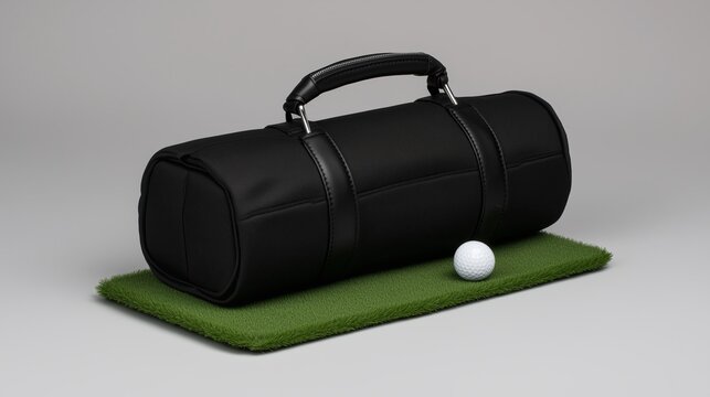 Modern Portable Golf Simulator Kit – Turf Mat, Ball, Projector and Case on White Background
