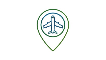A location marker graphic displays a simple airplane inside a circular outline.