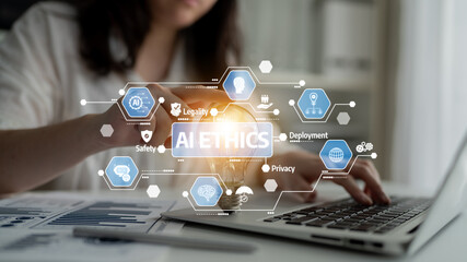 This image illustrates the concept of AI ethics, highlighting the importance of safety, legality,...