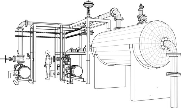 vector sketch illustration of industrial machine design for factory