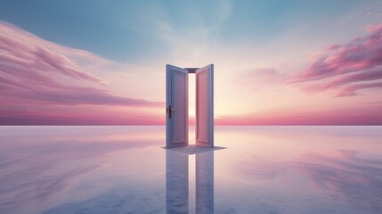 Glowing Door on a Calm Shore