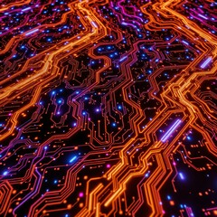 Vibrant Neon Circuitry Seamless Pattern