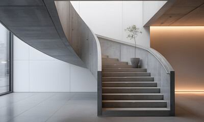 Fototapeta premium Modern concrete staircase with architectural design and transparent background