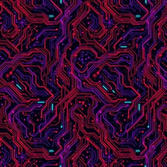 Neon Future Techno Circuit Seamless Pattern