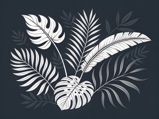 Seamless Tropical Palm Leaf Vector Pattern in White on Coral Background – 4K High Resolution, Fabric AOP design,  Elegant Seamless Vector Background of White Palm Fronds on Bold Colored Backgrounds.