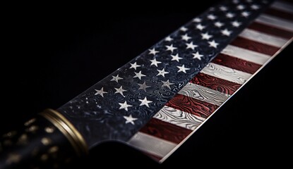 Close-up of the American flag, highlighting its intricate design and vibrant colors. The focus is on one corner with a blurred background that suggests an open space for text or imagery.