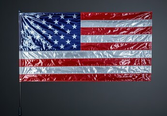 Close-up of the American flag on a black background, with ample copy space. High-quality photo with focus stacking. Close-up of an American flag on a dark gray background