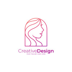 beautiful woman logo with line style design vector, beauty salon icon