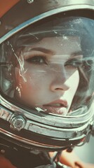 Close-up of a young female astronaut looking away