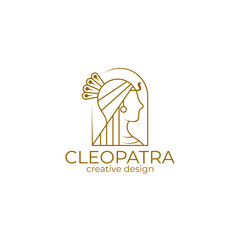 logo of queen cleopatra with a beautiful face, line style design