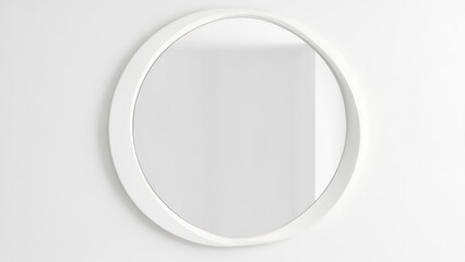 Modern White Round Mirror with Abstract Frame on White Wall.