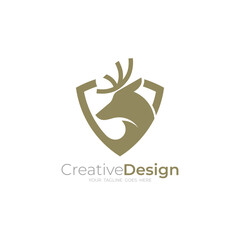 deer logo and a strong shield, wild animal protection logo