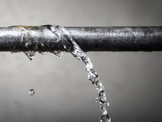 hydraulic. Clear water flowing freely from an unclogged metal pipe with studio lighting. safety posters, maintenance manuals, designed for industrial assembly lines and welding operations.