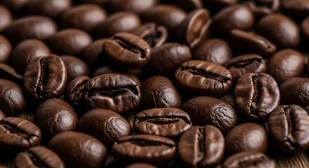 Obraz premium Roasted Coffee Beans Close-Up - Aromatic and Rich Texture.